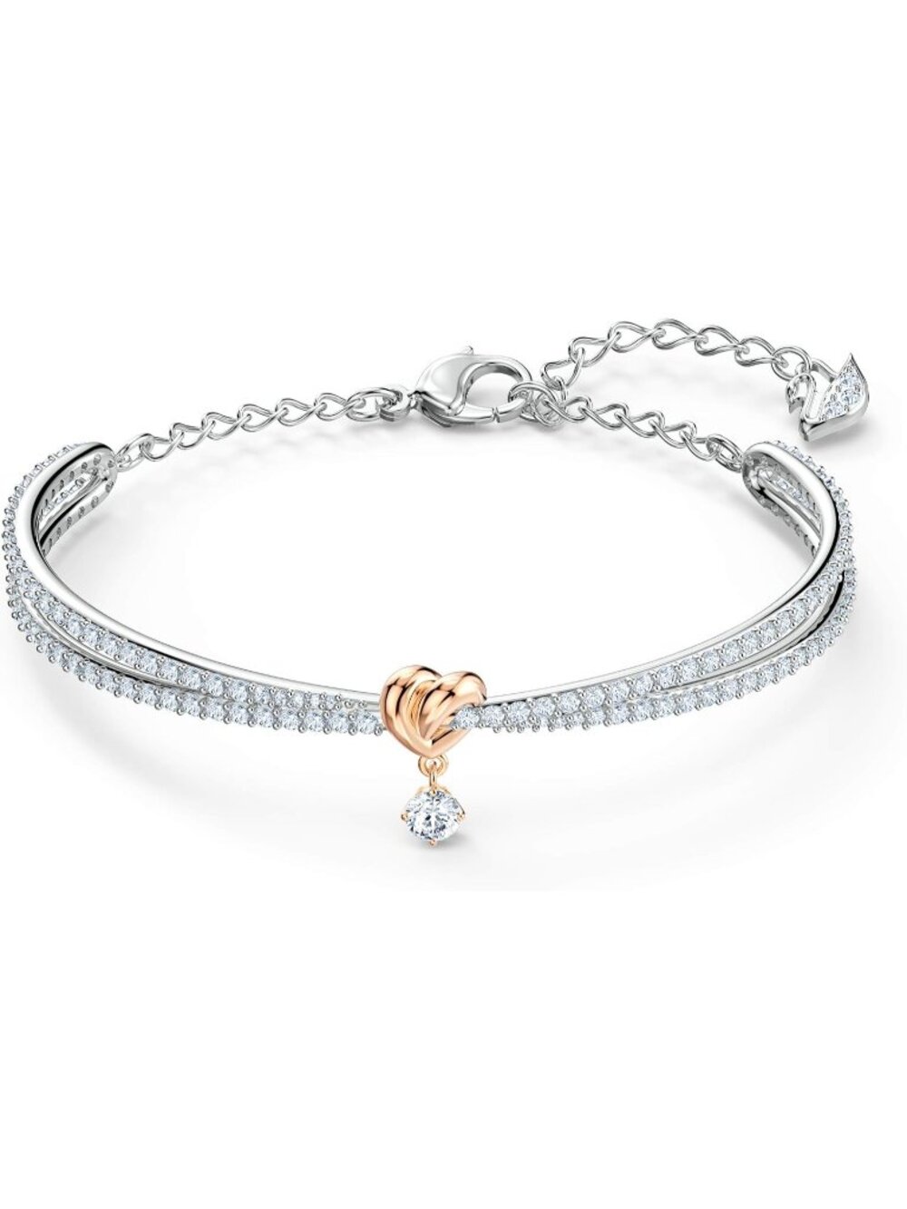 Women's Bangle Bracelet Rose Gold Heart Crystal Jewelry Set Necklace Earrings